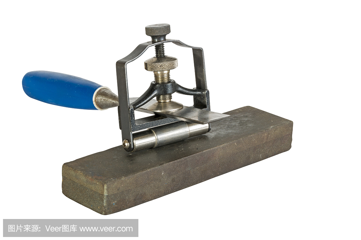 在磨石磨具上夾角導向夾具的鑿子